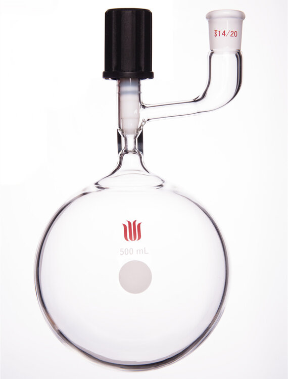 溶剂储存球瓶,内磨口,14/20,500ml,4mm高真空阀 F461500