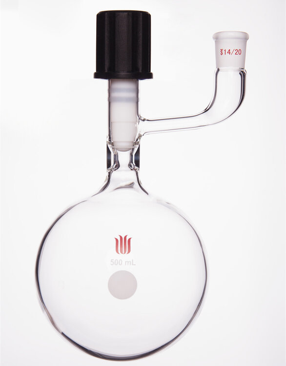 溶剂储存球瓶,内磨口,14/20,500ml,8mm高真空阀 F461508